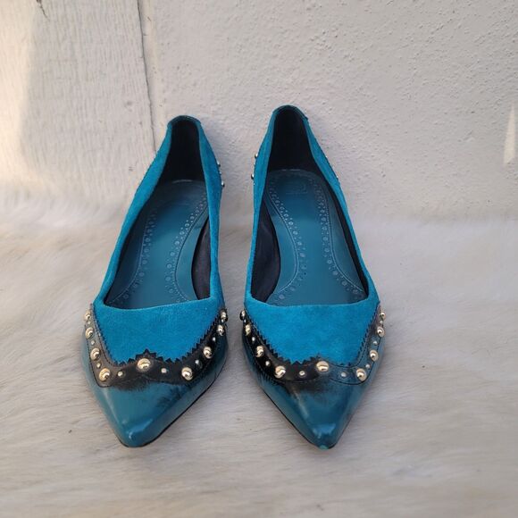 Tory Burch Shoes - Tory Burch Noelle studded indigo suede kitten heel pumps Sz 9